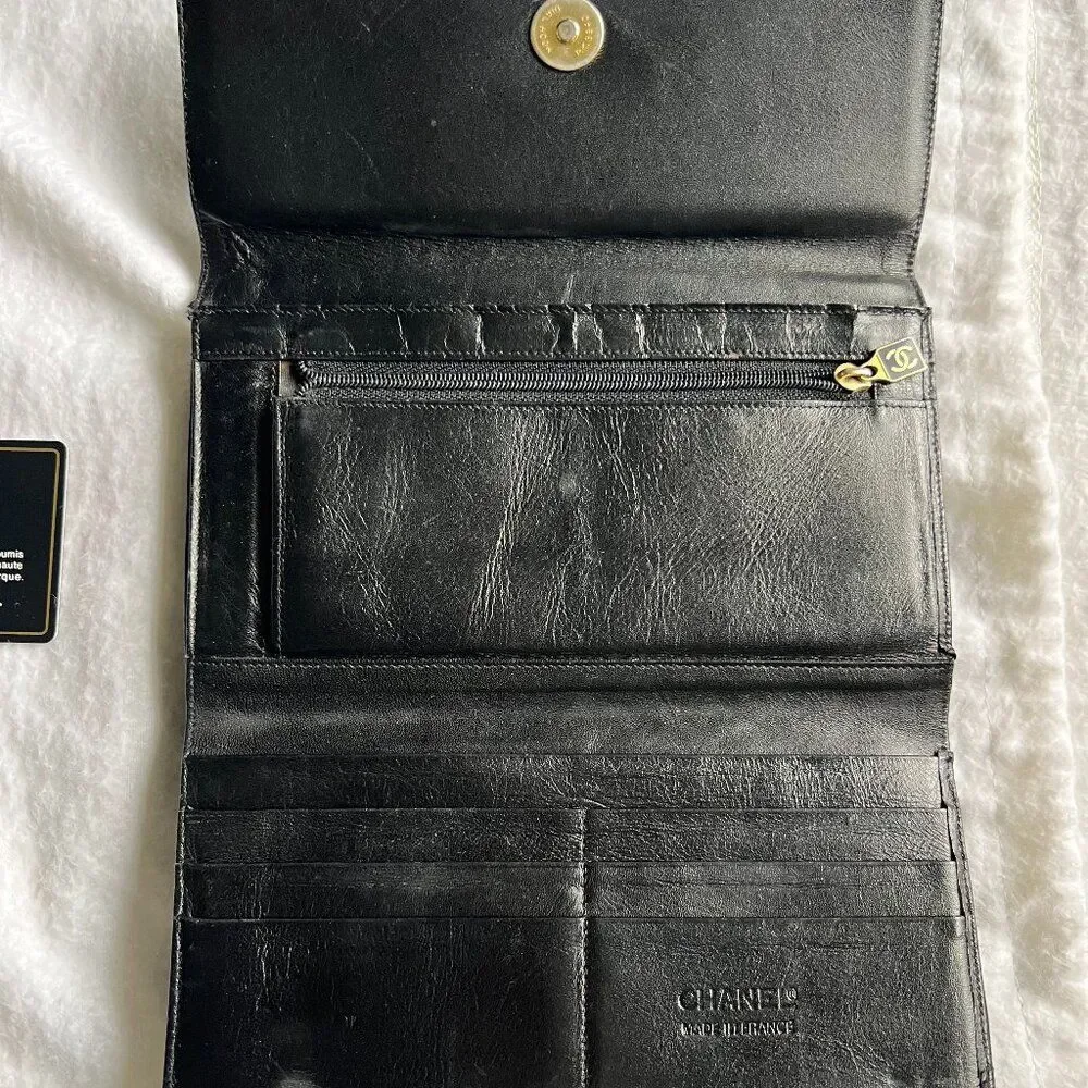 Vintage Chanel Black Quilted Lambskin Medallion Tote and CC Lambskin Flap Wallet